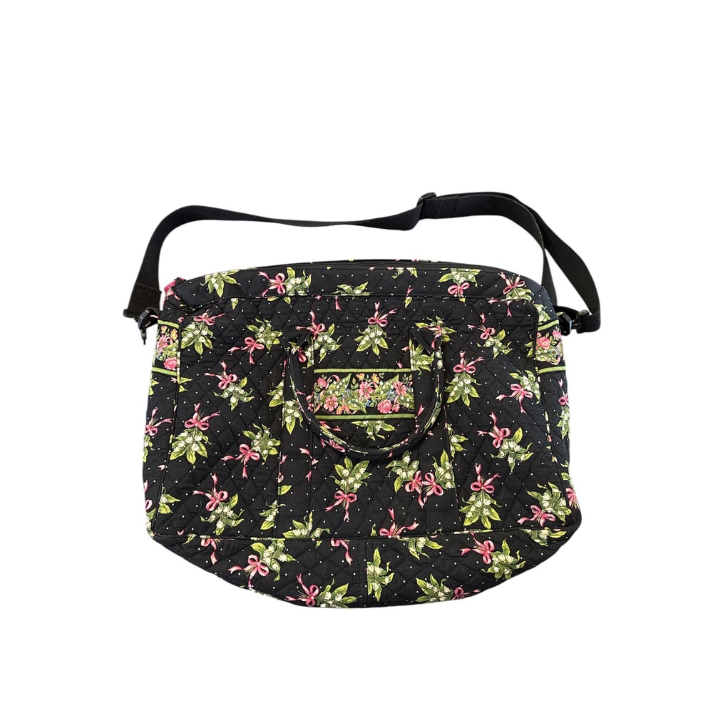 Vera Bradley Quilted 'New Hope' Pink Bow Black Duffel Bag Travel Weekend Tote